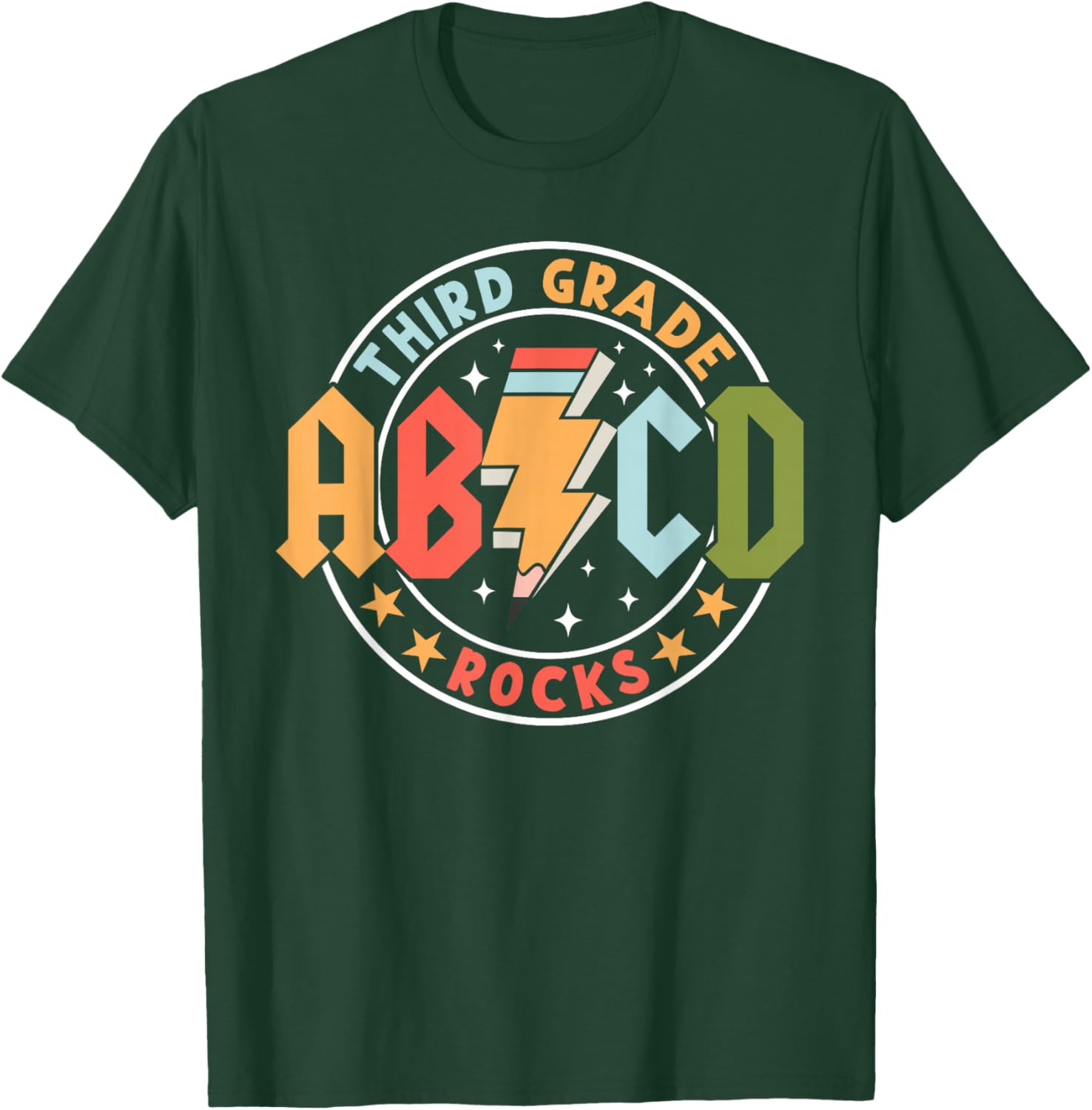 ABCD 3rd Grade Rocks Pencil Lightning Teachers Rock Boys T-Shirt - T-Shirt | Forest