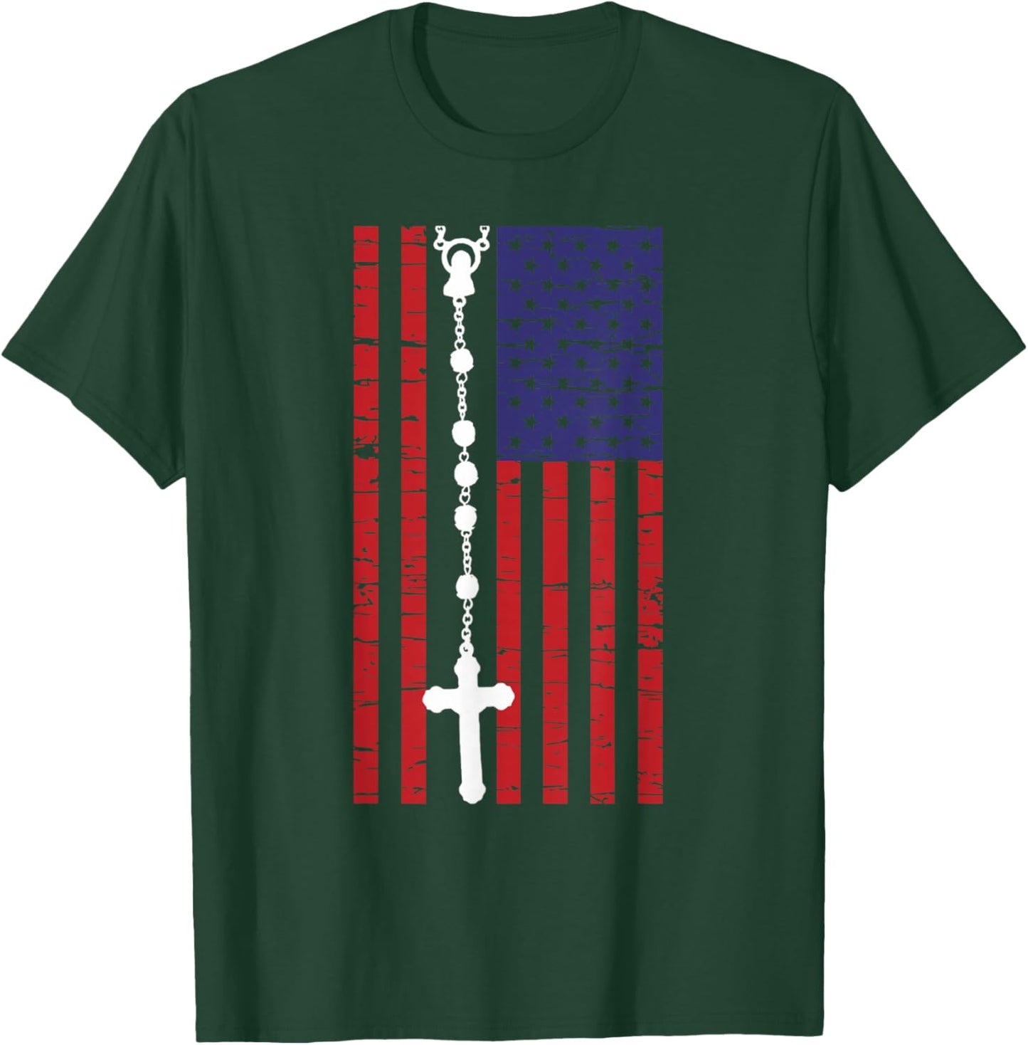 American Flag Rosary Catholic T-Shirt - T-Shirt | Forest