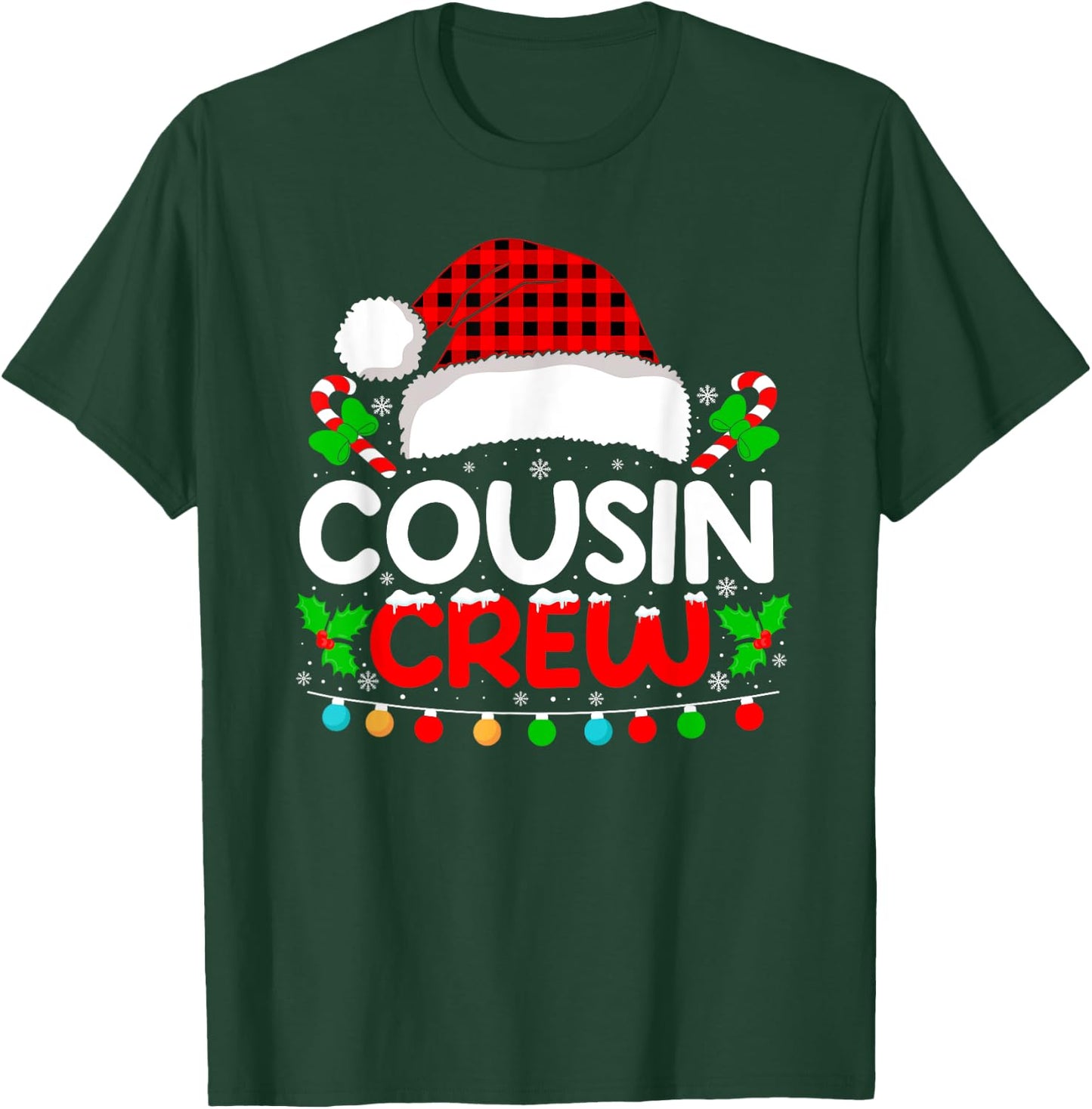 Cousin Crew Buffalo Plaid Xmas Pajamas Christmas Lights T-Shirt - T-Shirt | Forest