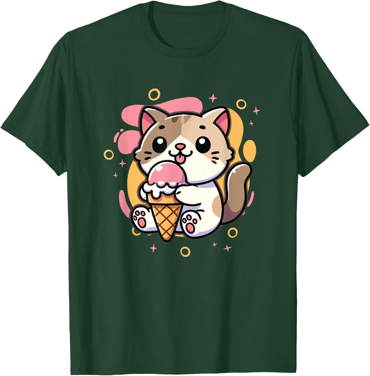 Ice Cream Lover Cute Cat Eating Ice Cream T-Shirt - T-Shirt | Forest
