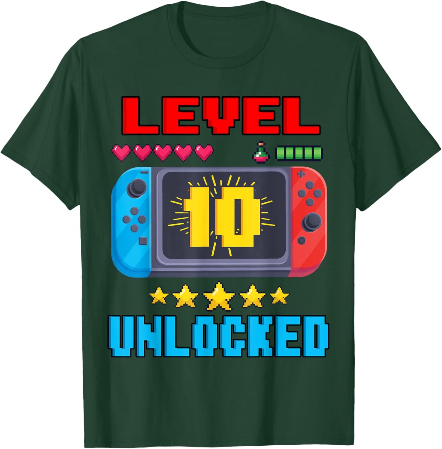 10th Birthday Boy Level 10 Unlocked Video Gamer Birthday T-Shirt - T-Shirt | Forest