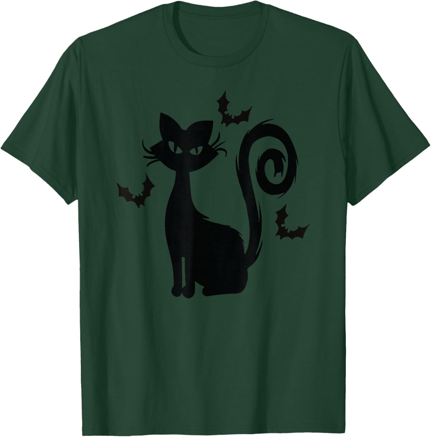 Black Cute Cat With Bats Funny Spooky T-Shirt - T-Shirt | Forest