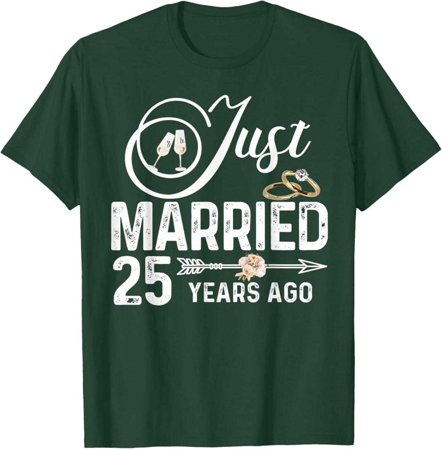 Just Married 25 Years Ago Wedding Anniversary Rings Pair T-Shirt - T-Shirt | Forest