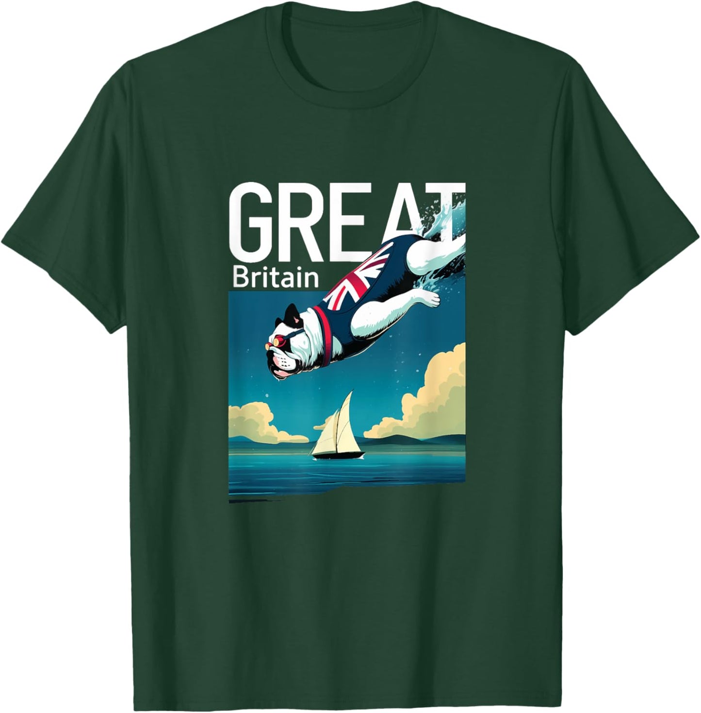 Diving British Bulldog - Great Britain Souvenir T-Shirt - T-Shirt | Forest