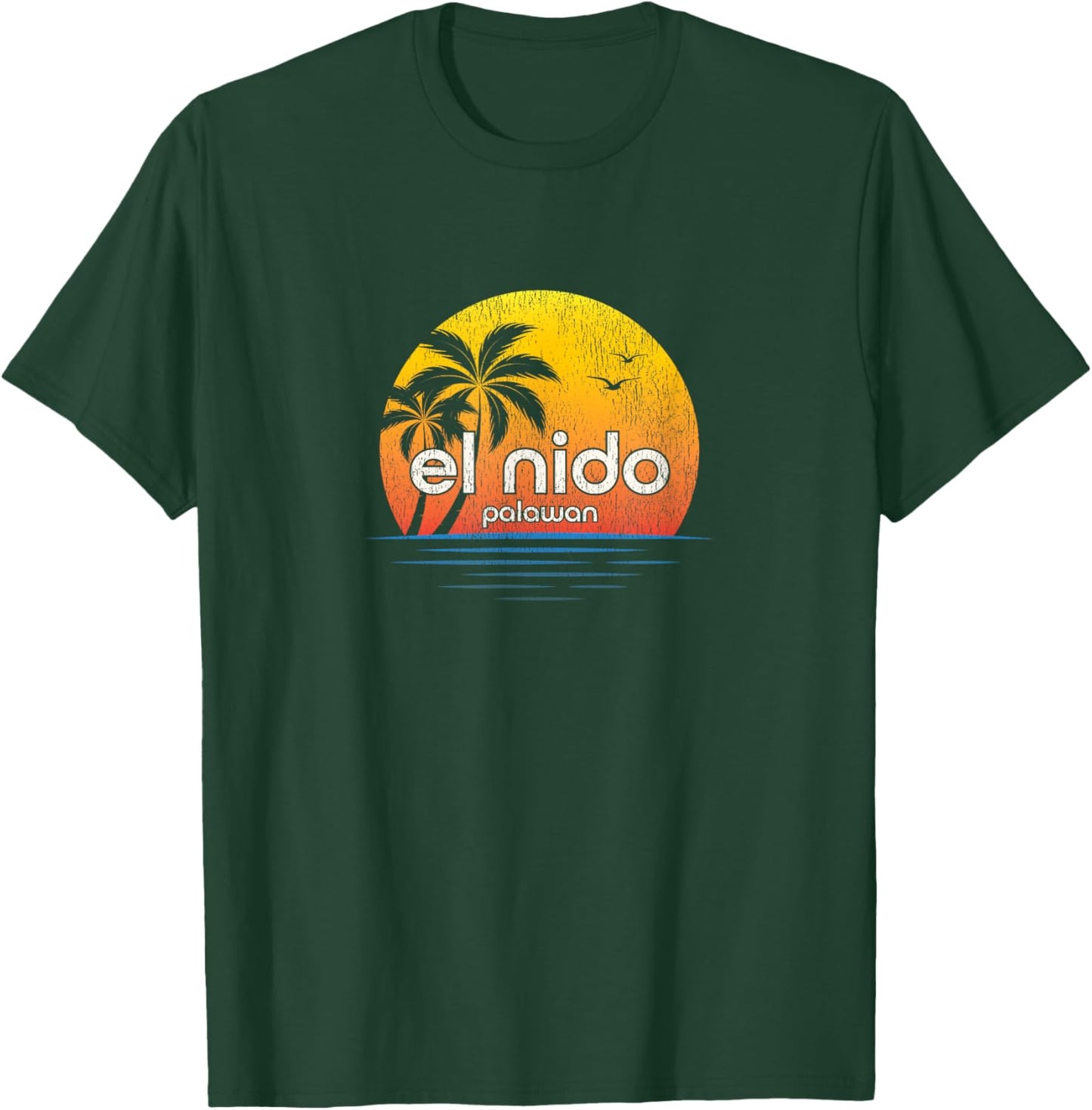El Nido, Palawan Vintage Palm Tree Sunset T-Shirt - T-Shirt | Forest