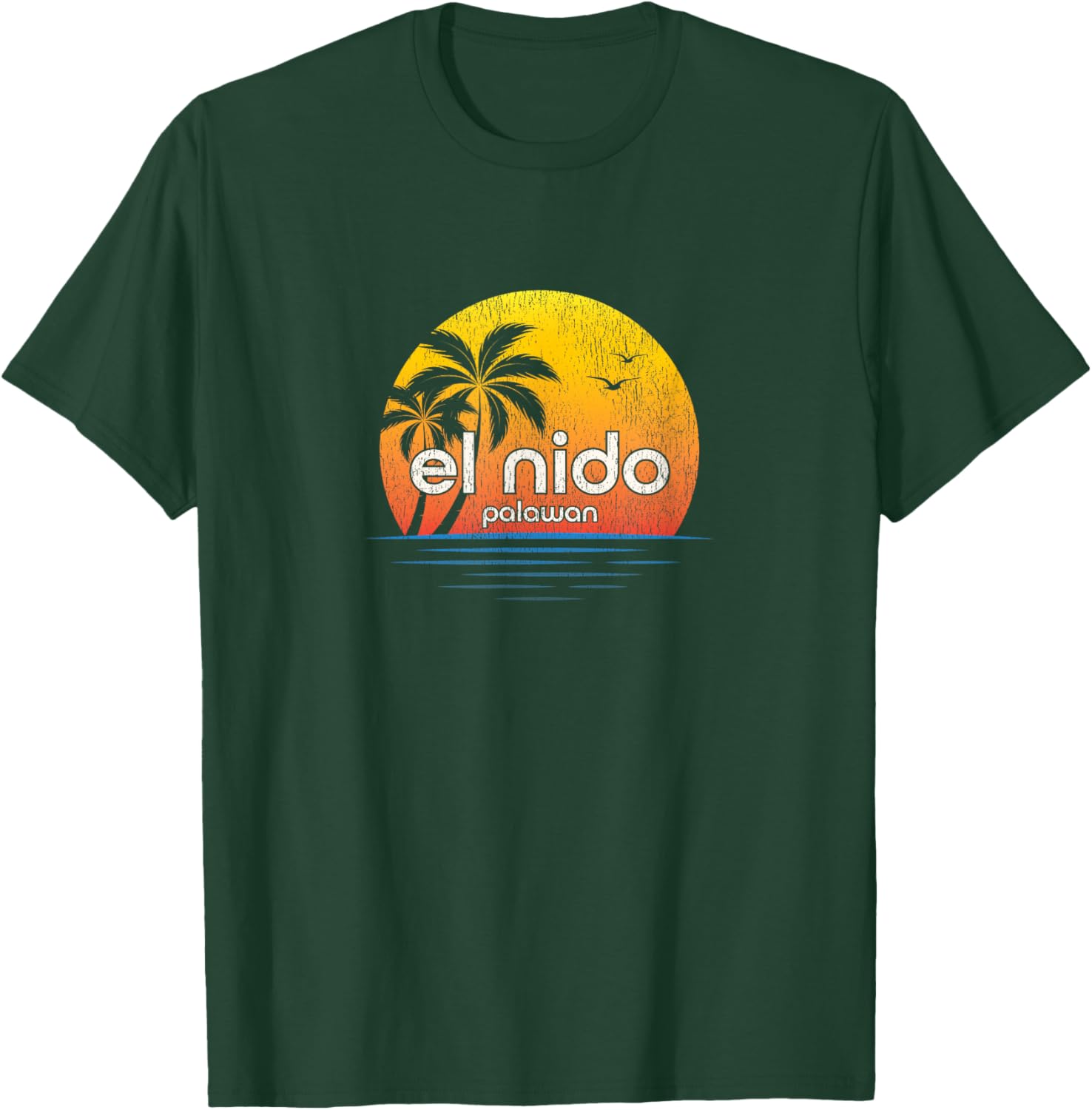 El Nido, Palawan Vintage Palm Tree Sunset T-Shirt - T-Shirt | Forest