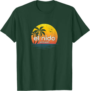 El Nido, Palawan Vintage Palm Tree Sunset T-Shirt - T-Shirt | Forest