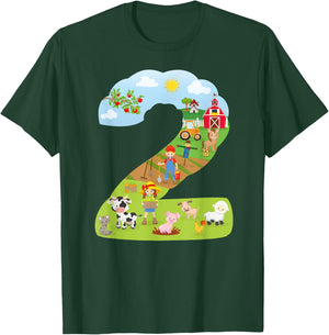 Farm Animals second birthday Party theme number two T-Shirt - T-Shirt | Forest