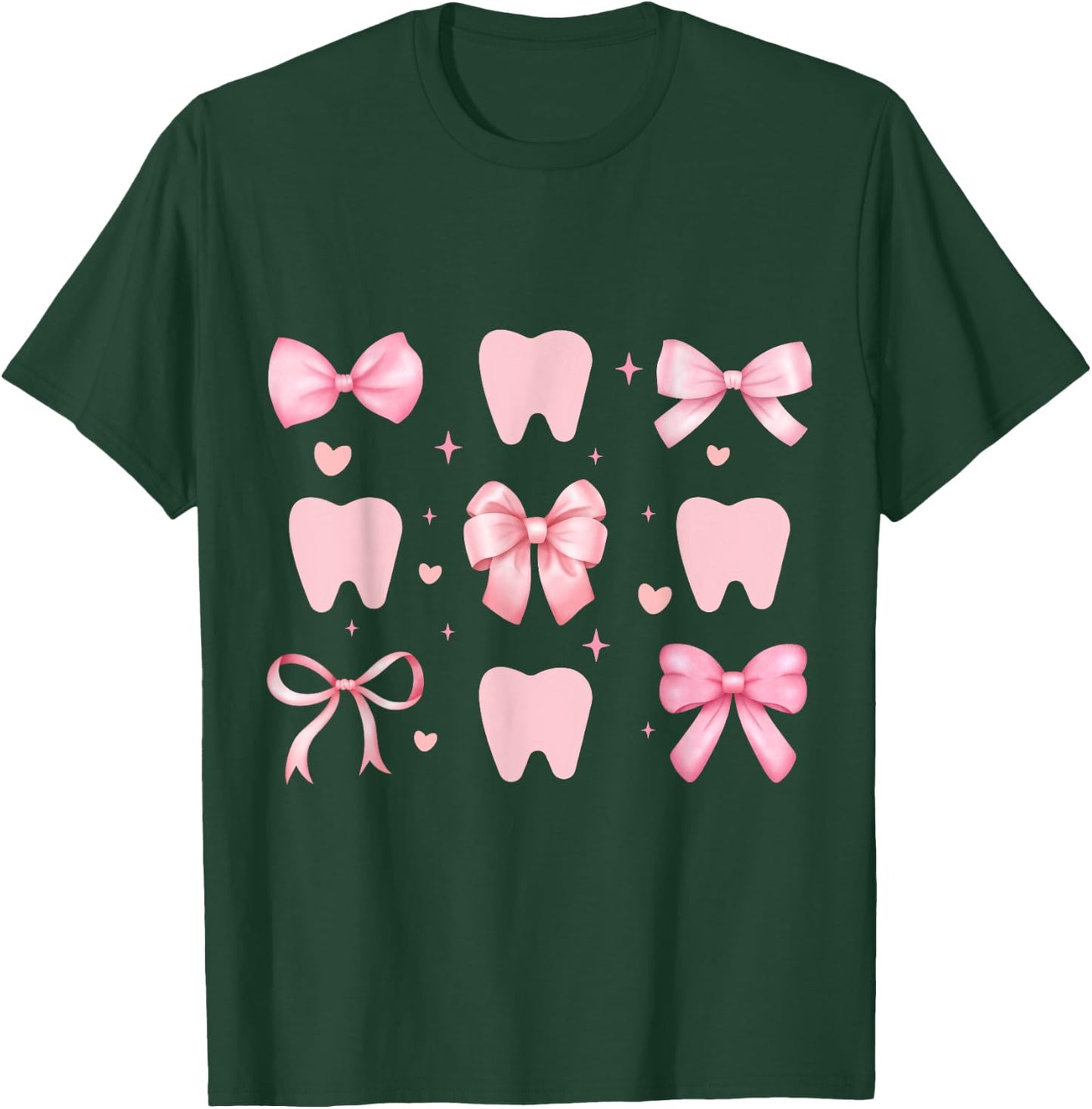 Cute Tooth Dental Assistant Coquette Bow Hygiene Oral RDH T-Shirt - T-Shirt | Forest