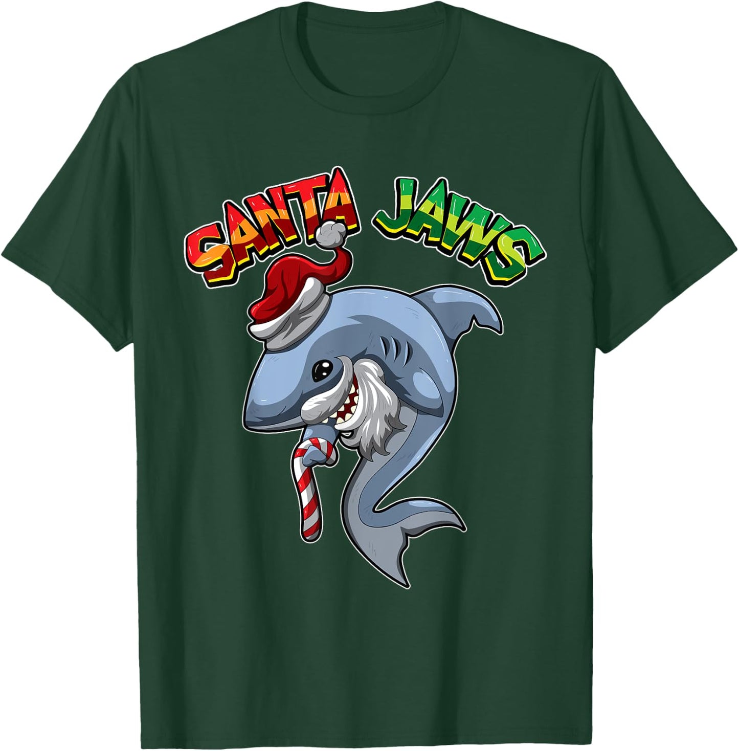 Santa Jaws - Shark Dressed As Santa Claus - Xmas Pun T-Shirt - T-Shirt | Forest