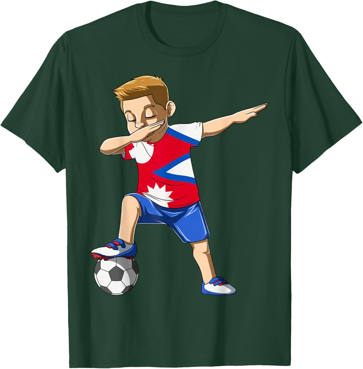 Dabbing Soccer Boy Nepal Jersey Nepalese T-Shirt - T-Shirt | Forest
