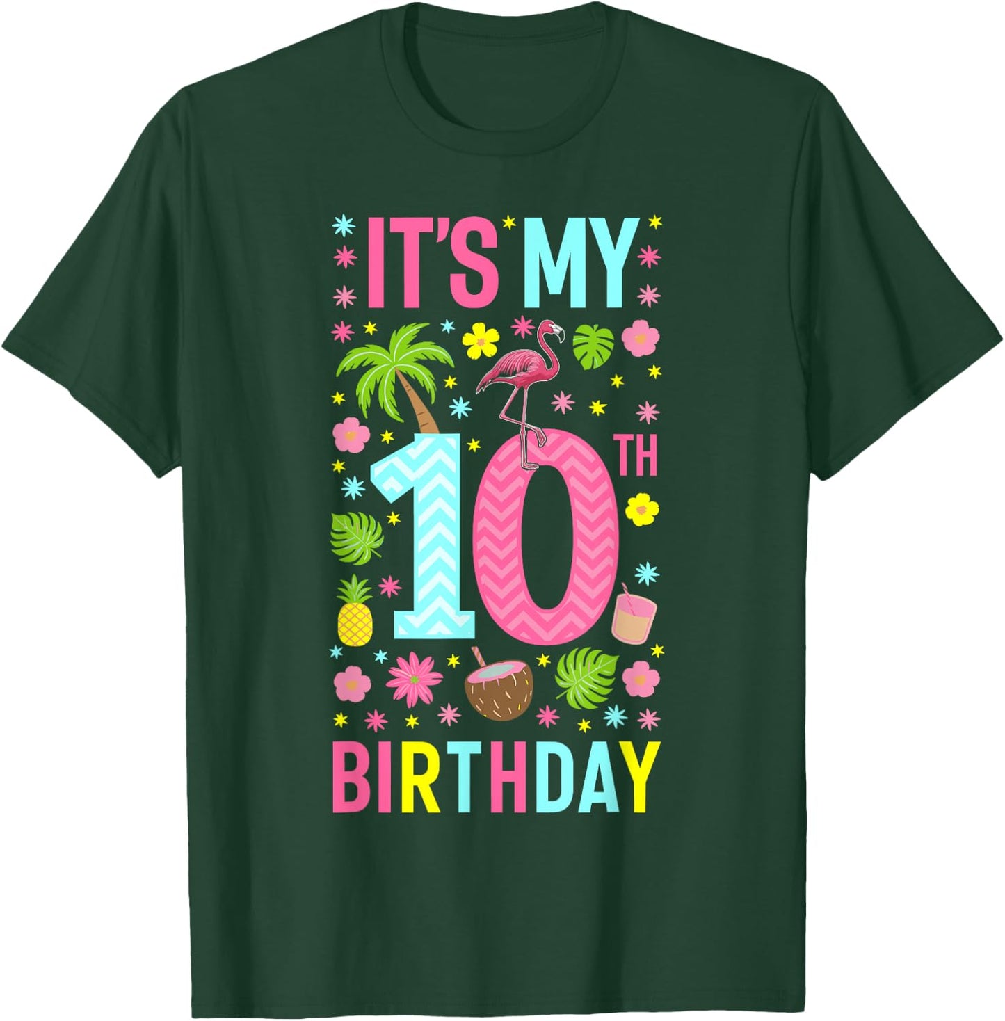 It's My 10th Birthday Flamingo Hawaii 10 Yrs Old Girl T-Shirt - T-Shirt | Forest