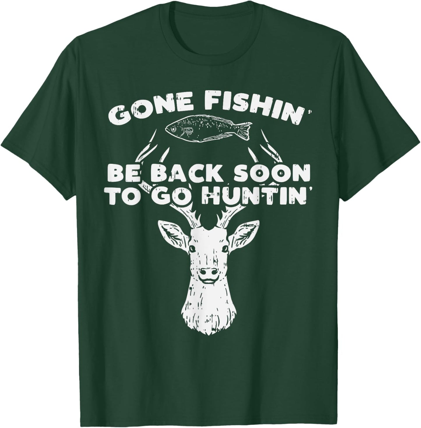 BoredKoalas Fishing Back Soon Hunting Deer Elk Hunter Buck - Adults - Black - Short Sleeve - Classic Fit - Cotton 60% Polyester 40% T-Shirt - T-Shirt | Forest