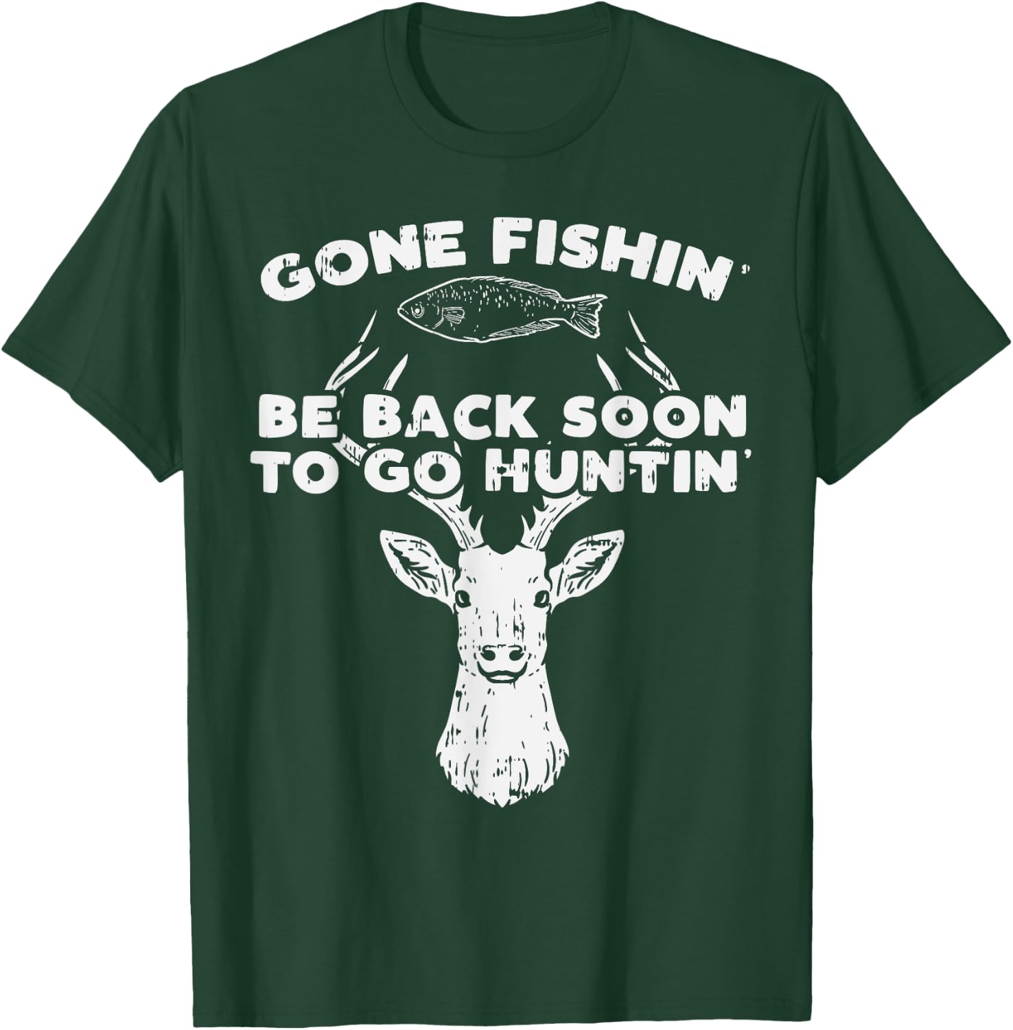 BoredKoalas Fishing Back Soon Hunting Deer Elk Hunter Buck - Adults - Black - Short Sleeve - Classic Fit - Cotton 60% Polyester 40% T-Shirt - T-Shirt | Forest