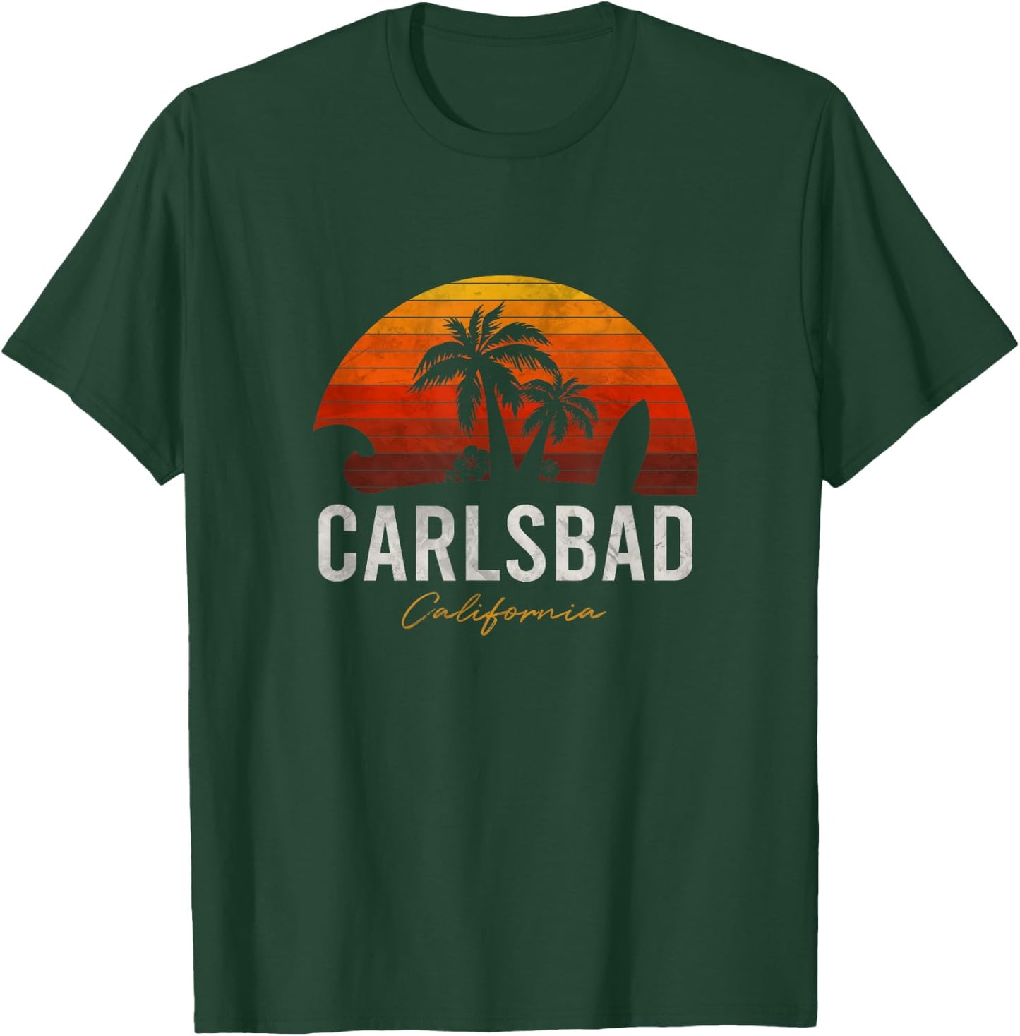 Carlsbad California CA Palms Surf Sunset Vintage Men Women Kids T-Shirt - T-Shirt | Forest