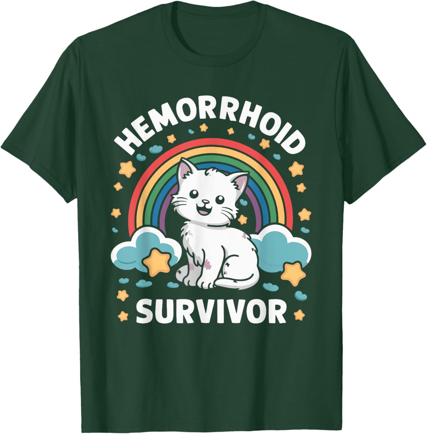 Oddly Specific Meme Embarrassing Adult Humor Hemorrhoid Survivor Cat , Small, Black T-Shirt - T-Shirt | Forest