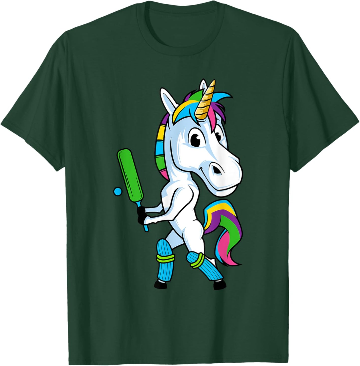 Funny Unicorn Sports Cricket Magical Bat And Ball Game T-Shirt - T-Shirt | Forest