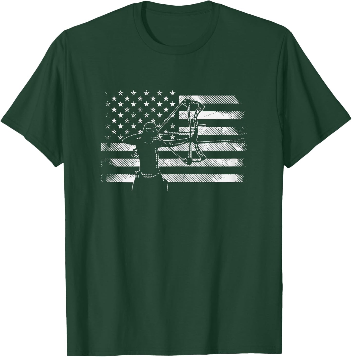 American Flag Archer Girl Archery Bow Hunting USA Women Gift T-Shirt - T-Shirt | Forest
