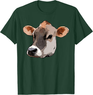 Jersey Cattle Face Design Farmer Art Cow Animal Graphic T-Shirt - T-Shirt | Forest