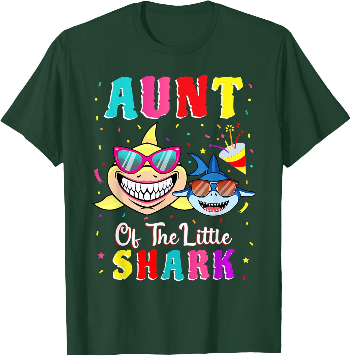 Aunt Of The Little Shark Nephew Shark Birthday Party T-Shirt - T-Shirt | Forest