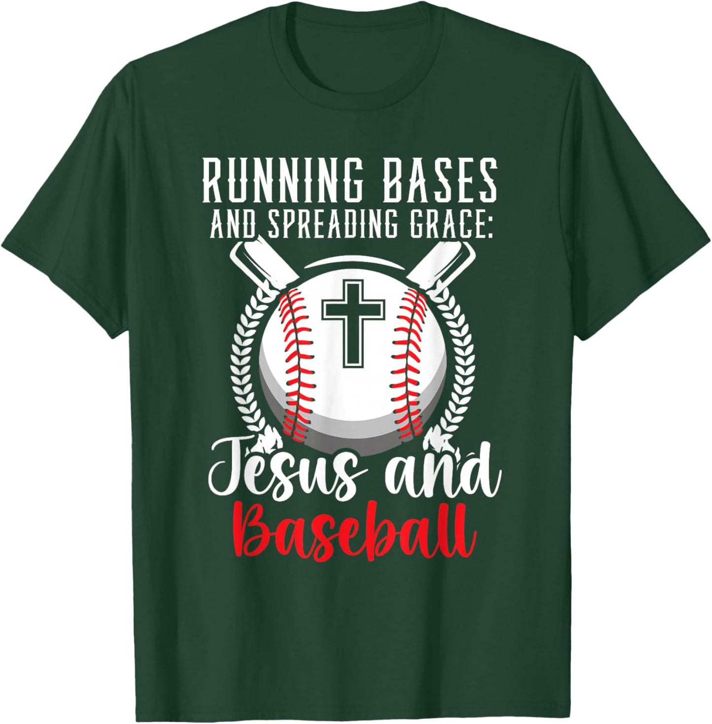 Baseball And Jesus Christian Baseball Player Religious T-Shirt - T-Shirt | Forest