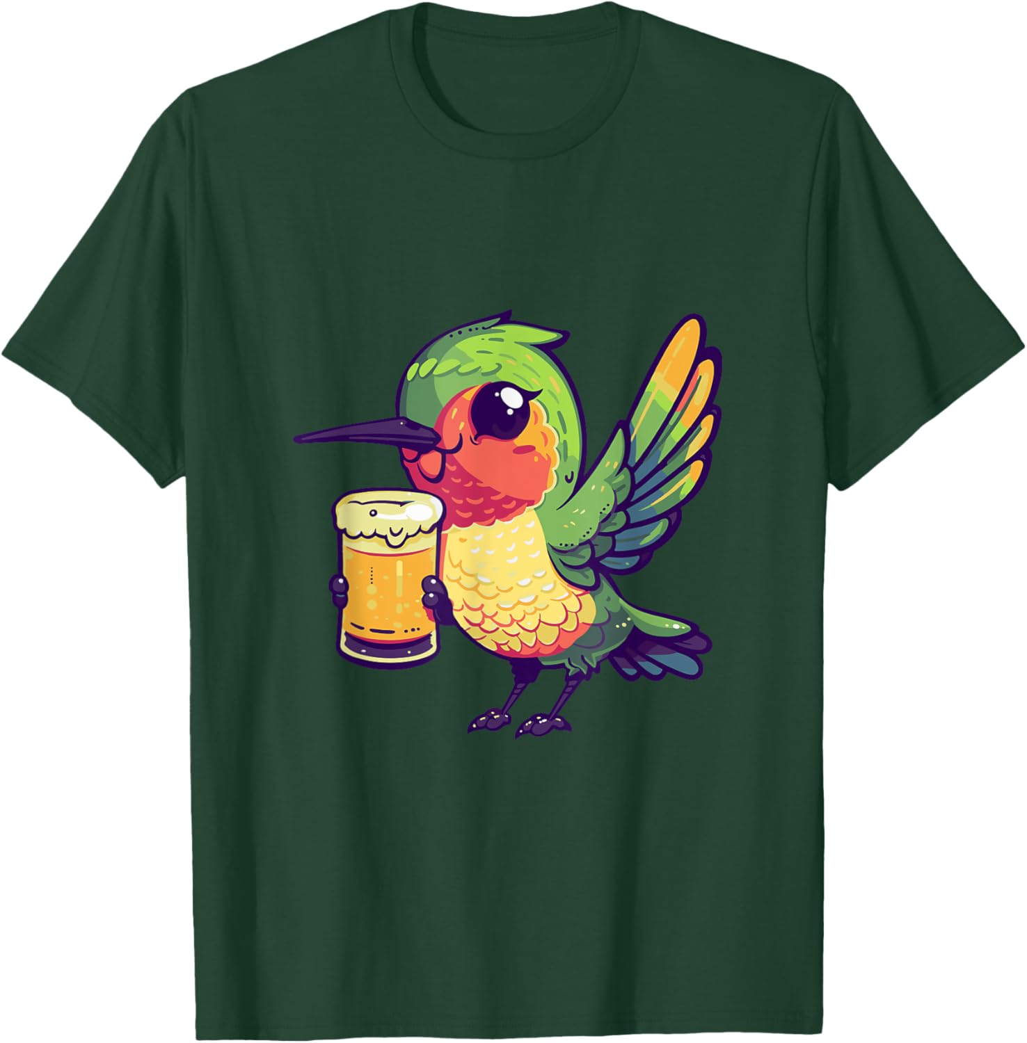 Humming Bird Drinking Beer Comic T-Shirt - T-Shirt | Forest