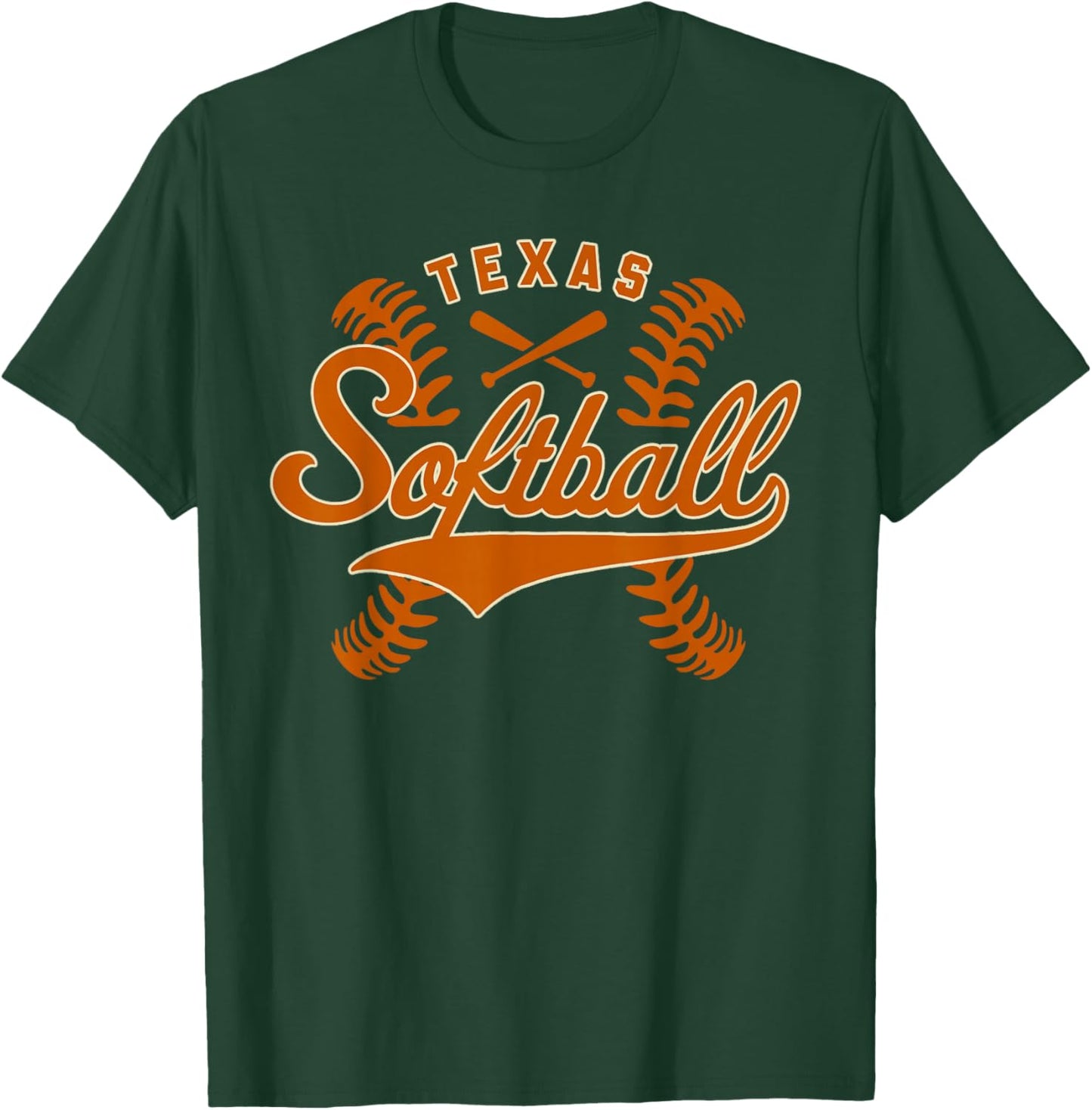 Texas Softball Vintage Kids Team Retro Softball Fan T-Shirt - T-Shirt | Forest