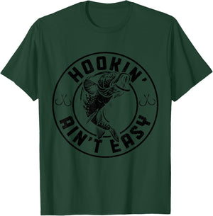 Hookin' Ain't Easy Funny Fishing Fisherman Vintage T-Shirt - T-Shirt | Forest