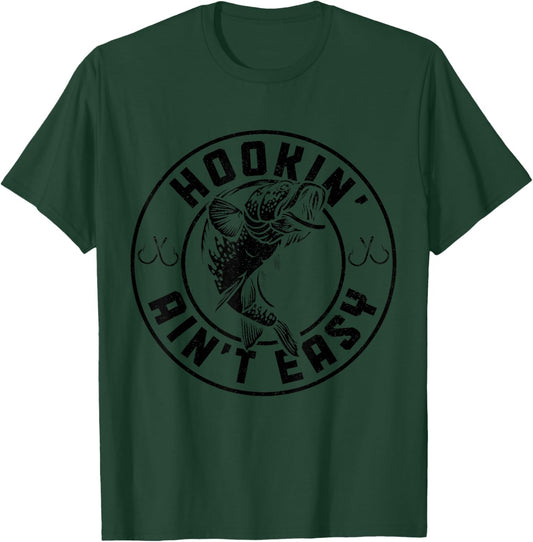 Hookin' Ain't Easy Funny Fishing Fisherman Vintage T-Shirt - T-Shirt | Forest