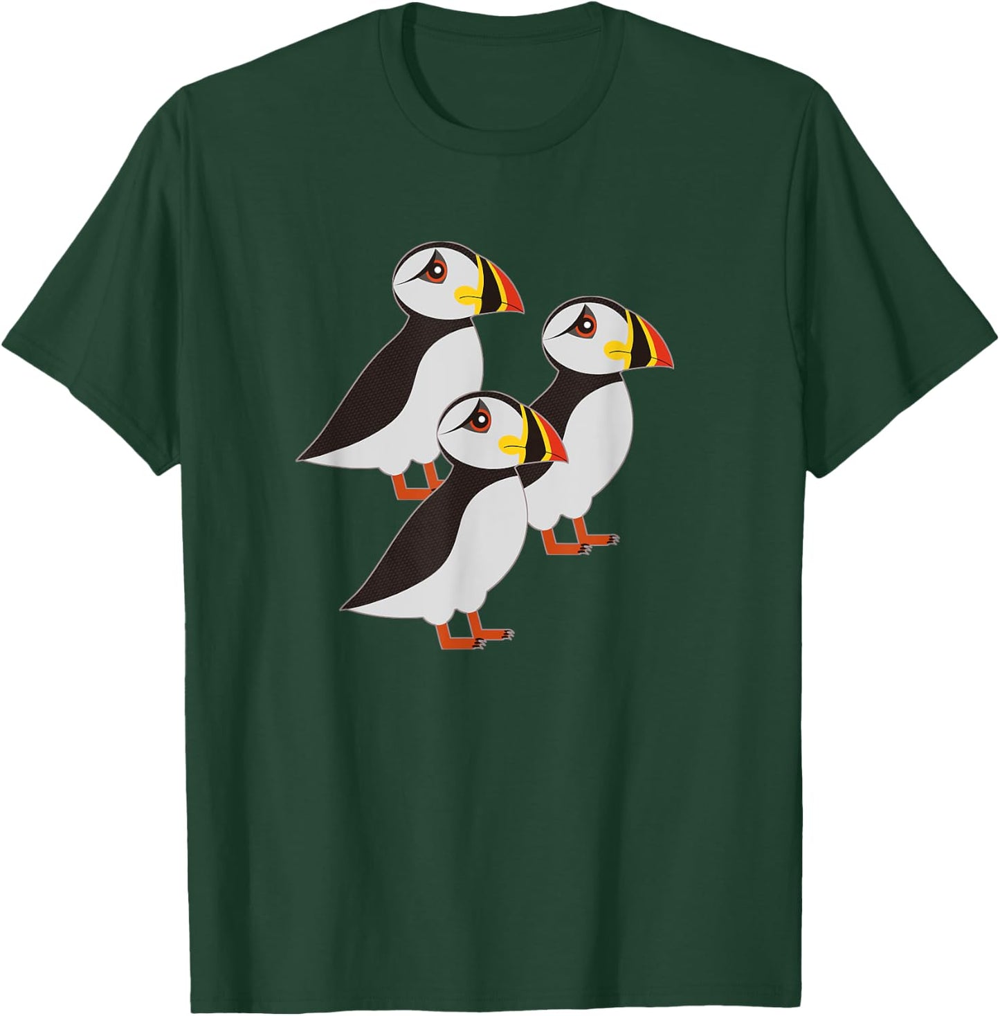 Three Puffin Bird Colorful Beak Coastal T-Shirt - T-Shirt | Forest
