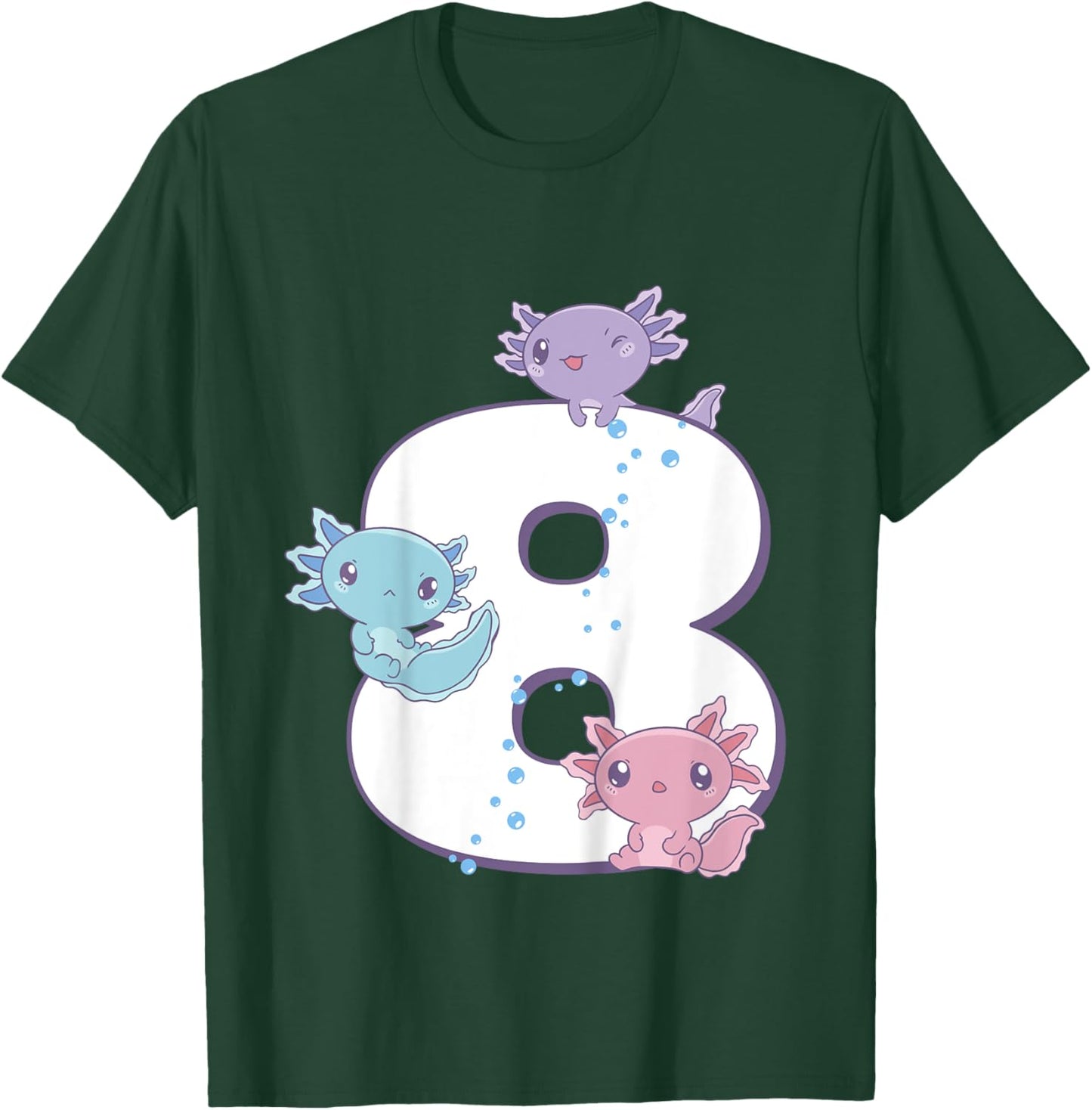 Axolotl 8th Birthday - I'm 8 Daughter Girl's Birthday Party T-Shirt - T-Shirt | Forest