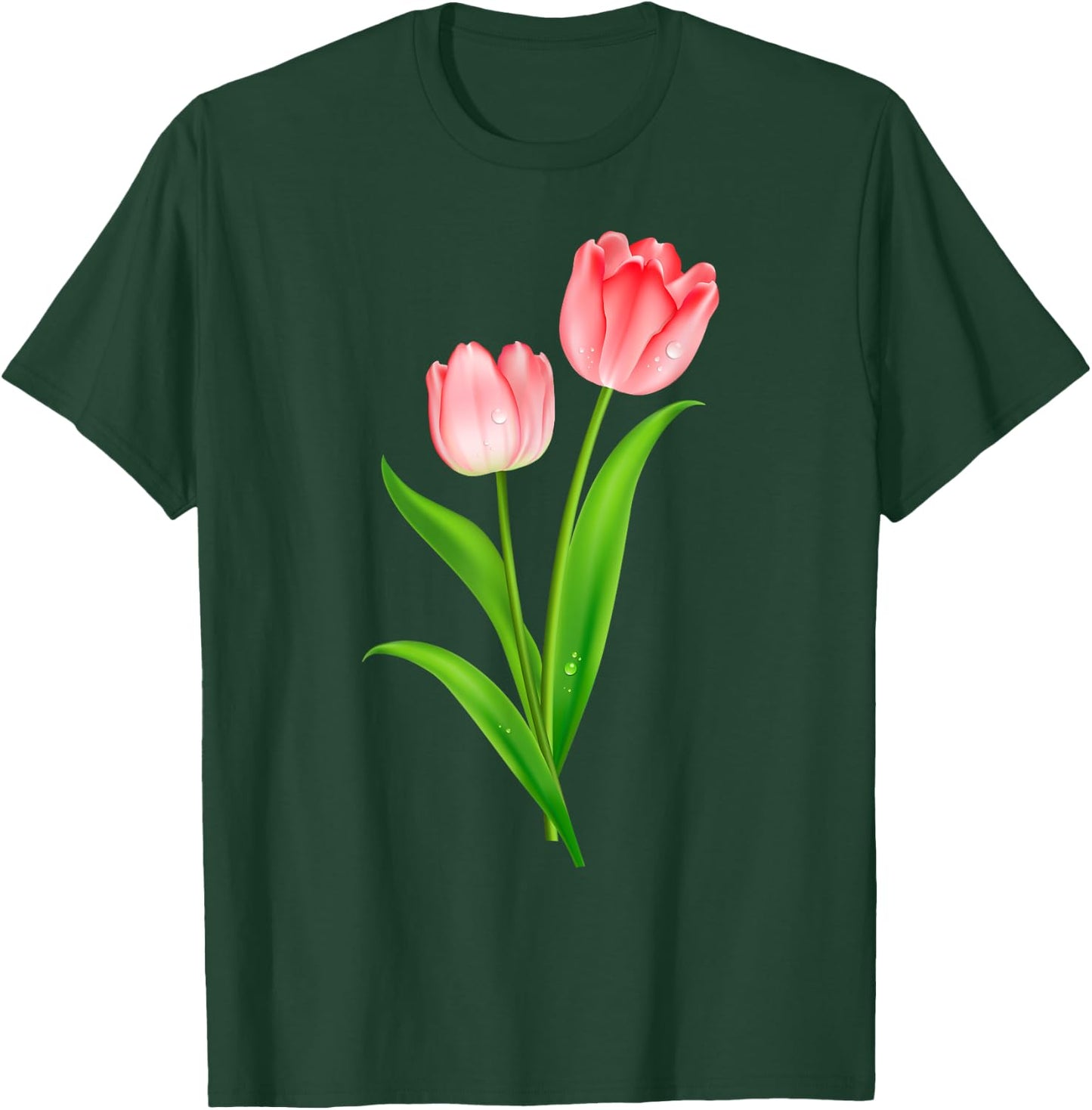 Beautiful Pink Tulip Flower Couple Graphic Artwork T-Shirt - T-Shirt | Forest