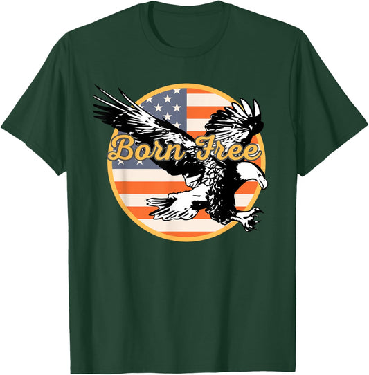 Vintage Patriotic Eagle and American Flag Born To Be Free T-Shirt - T-Shirt | Forest