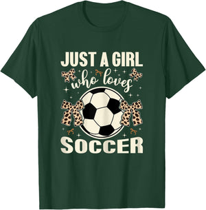 Just A Girl Who Loves Soccer Cheetah Print Kids Girls Soccer T-Shirt - T-Shirt | Forest