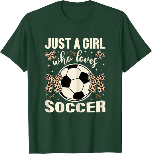 Just A Girl Who Loves Soccer Cheetah Print Kids Girls Soccer T-Shirt - T-Shirt | Forest