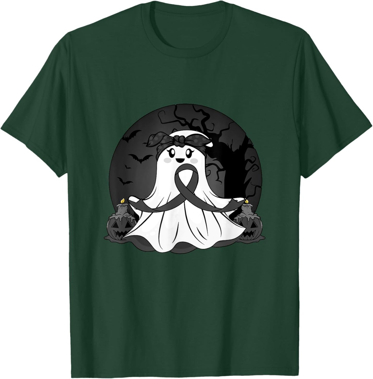 Melanoma Cancer Halloween Ghost Black Ribbon Warrior Month T-Shirt - T-Shirt | Forest