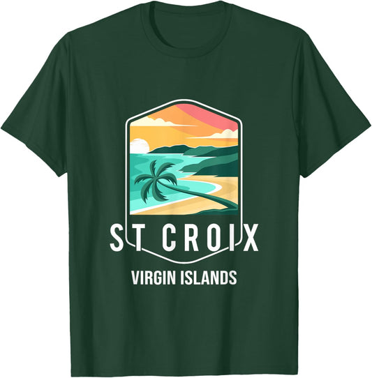 Virgin Islands Beach Sunset Palm Tree St Croix Vacation T-Shirt - T-Shirt | Forest