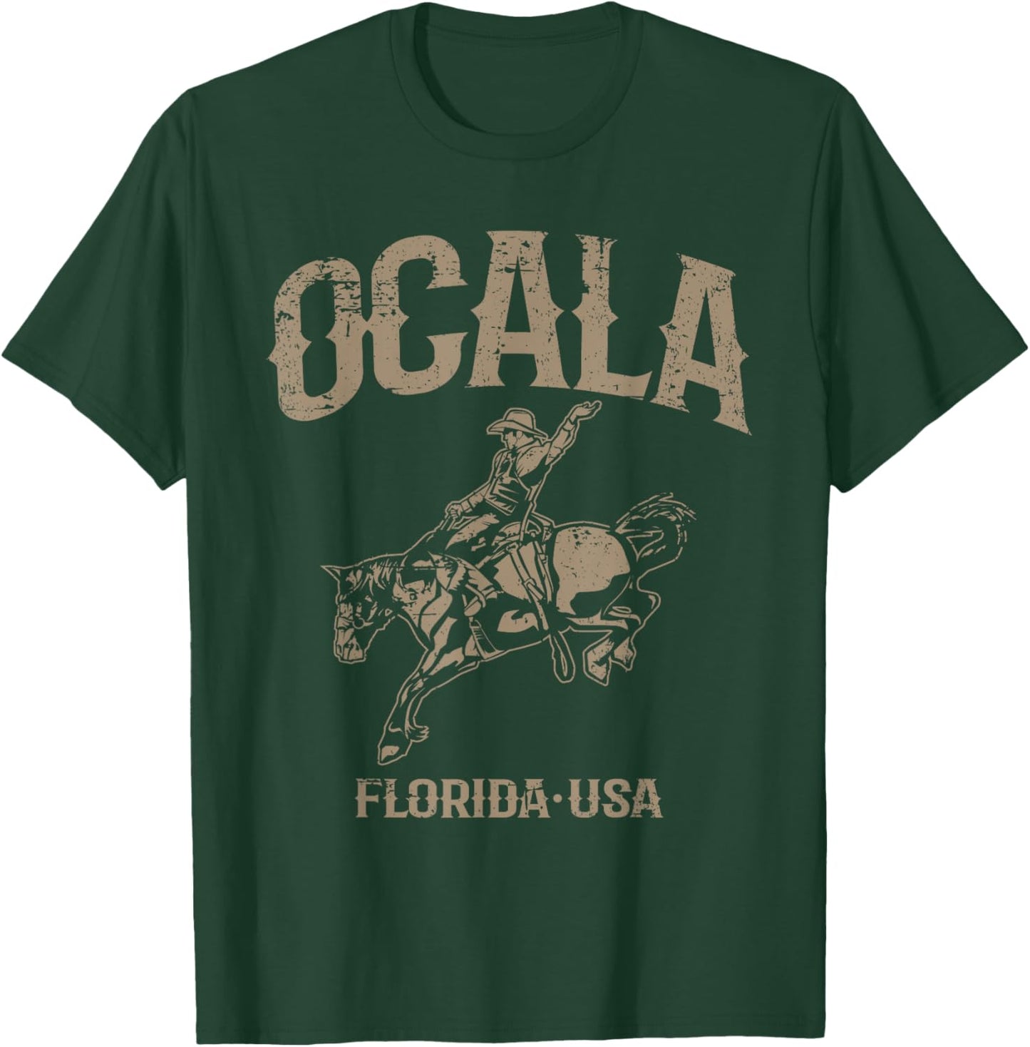 Ocala Florida USA Cowboy and Bucking Horse Design T-Shirt - T-Shirt | Forest
