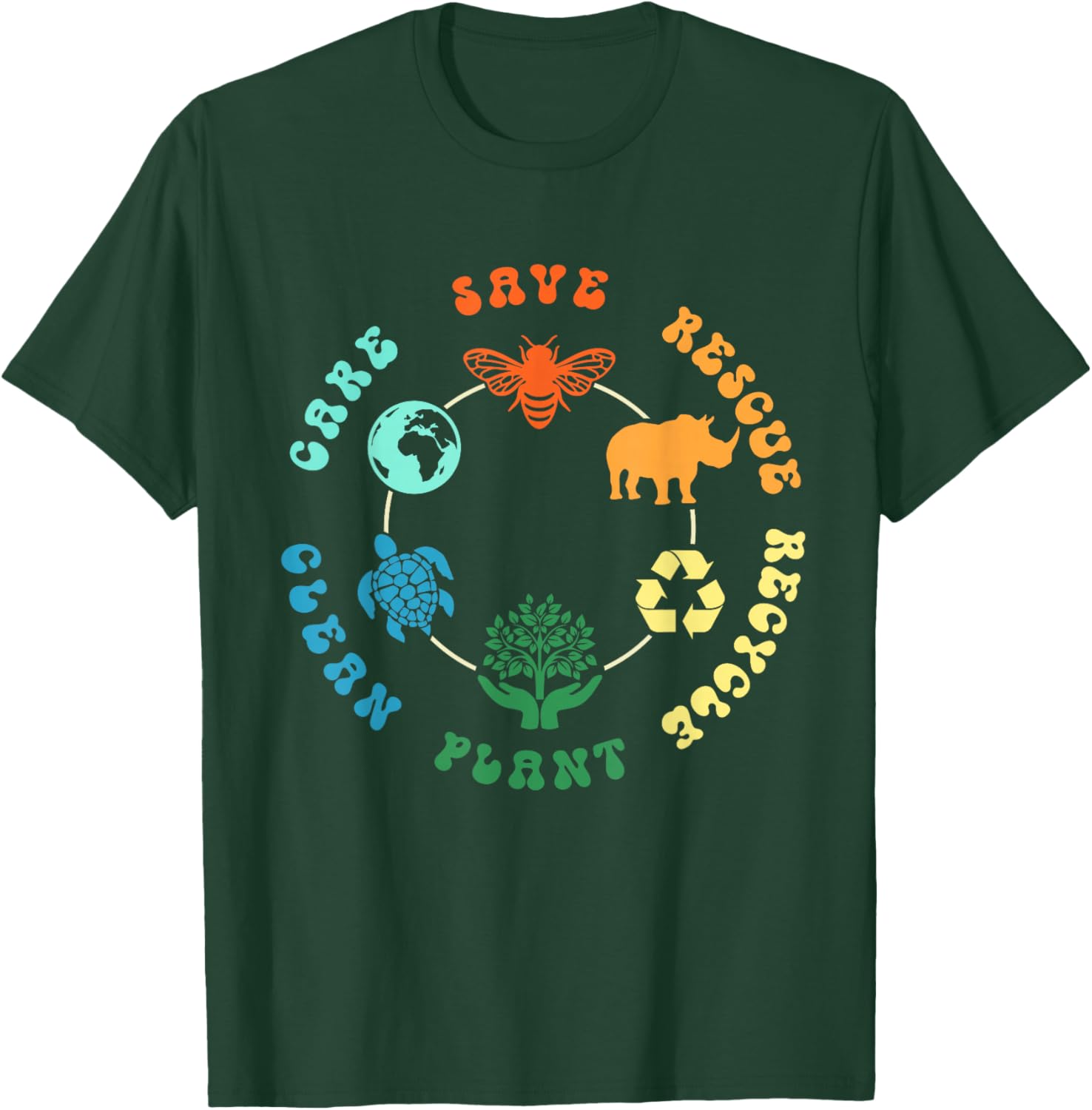 Save Bees Rescue Animals Recycle Plastic Earth Day 2025 T-Shirt - T-Shirt | Forest