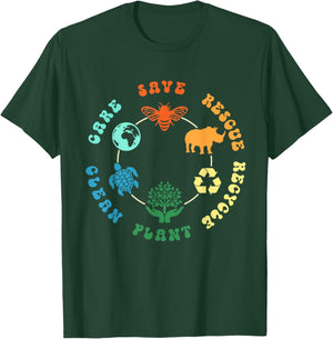 Save Bees Rescue Animals Recycle Plastic Earth Day 2025 T-Shirt - T-Shirt | Forest