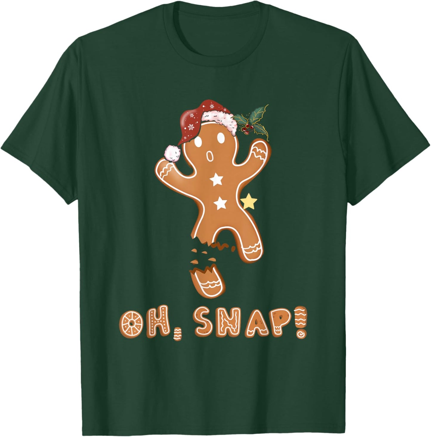 Oh Snap Gingerbread Man Cookie Broken Leg Christmas T-Shirt - T-Shirt | Forest