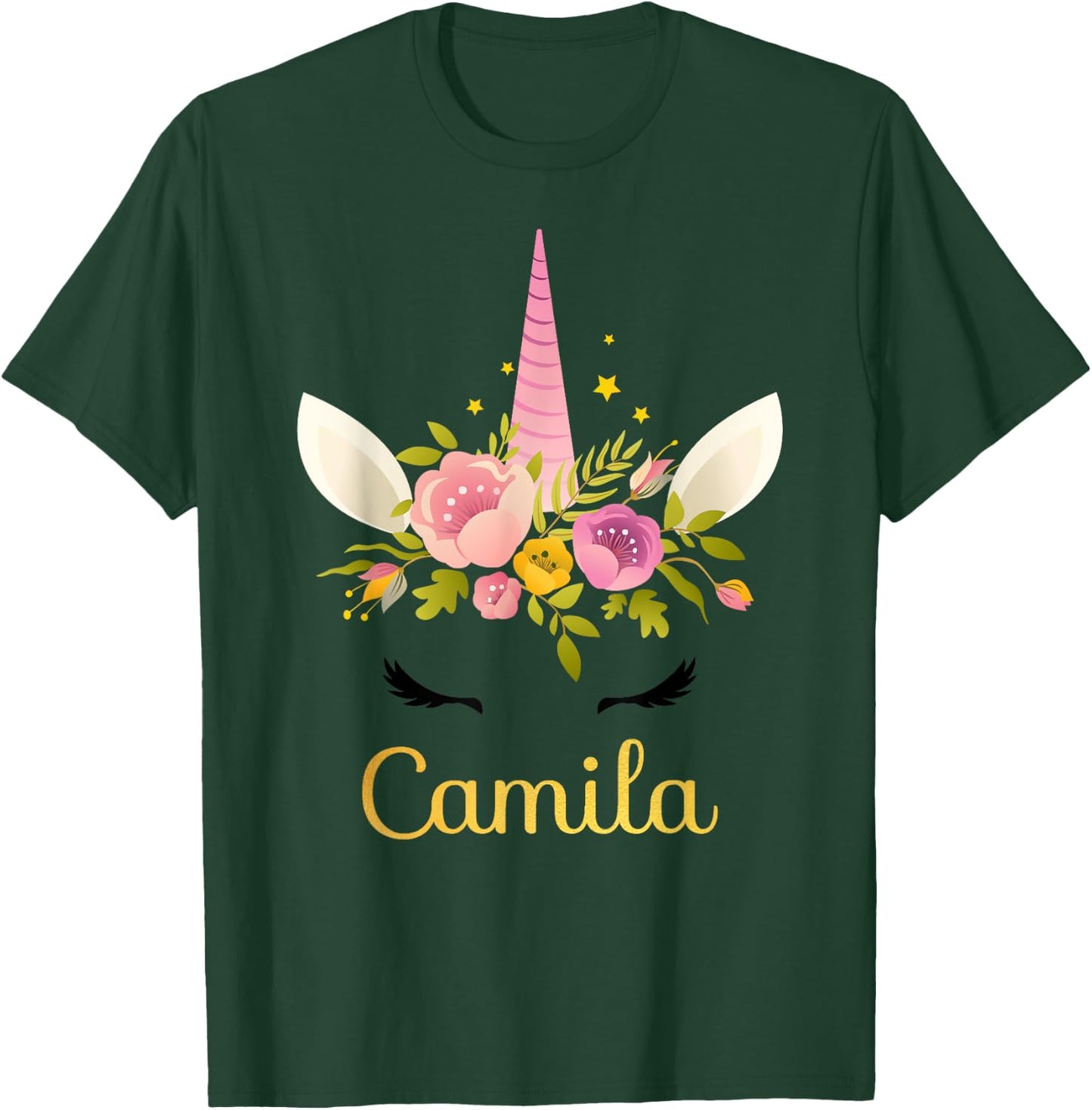 Camila Unicorn Name Happy Birthday Girl Bday Party T-Shirt - T-Shirt | Forest