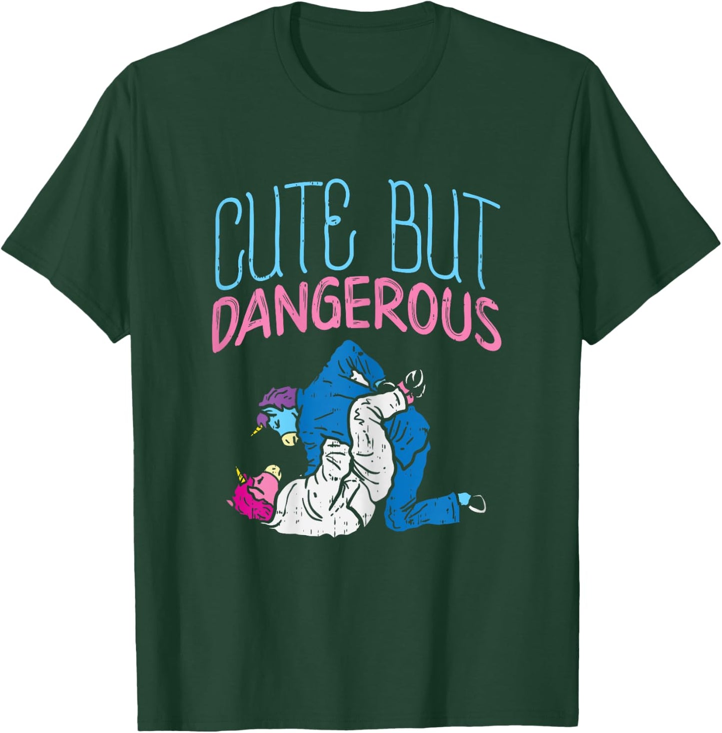 BoredKoalas Cute But Dangerous Jiu Jitsu Unicorn Funny Martial Arts Gift - Women's Black X-Small Modern Cartoon T-Shirt - T-Shirt | Forest