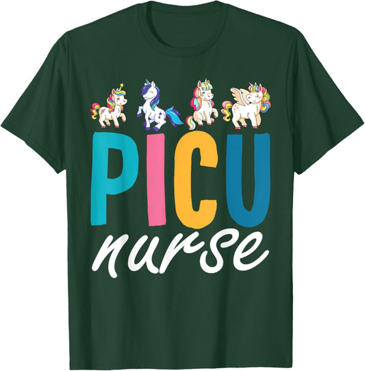 PICU Nurse Pediatric Unicorn Nurse Appreciation Nursing T-Shirt - T-Shirt | Forest