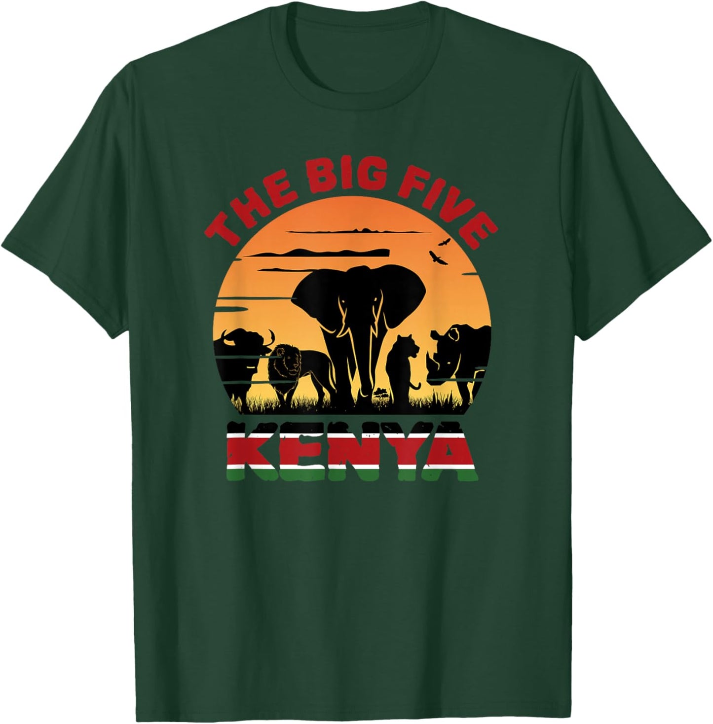 Kenyan Flag, Big Five Kenya Pride Wildlife Safari T-Shirt - T-Shirt | Forest
