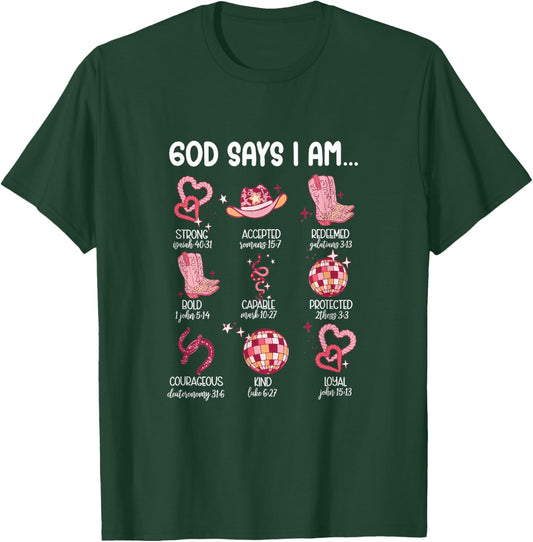 Retro God Says I Am Valentine Christian Western Howdy T-Shirt - T-Shirt | Forest