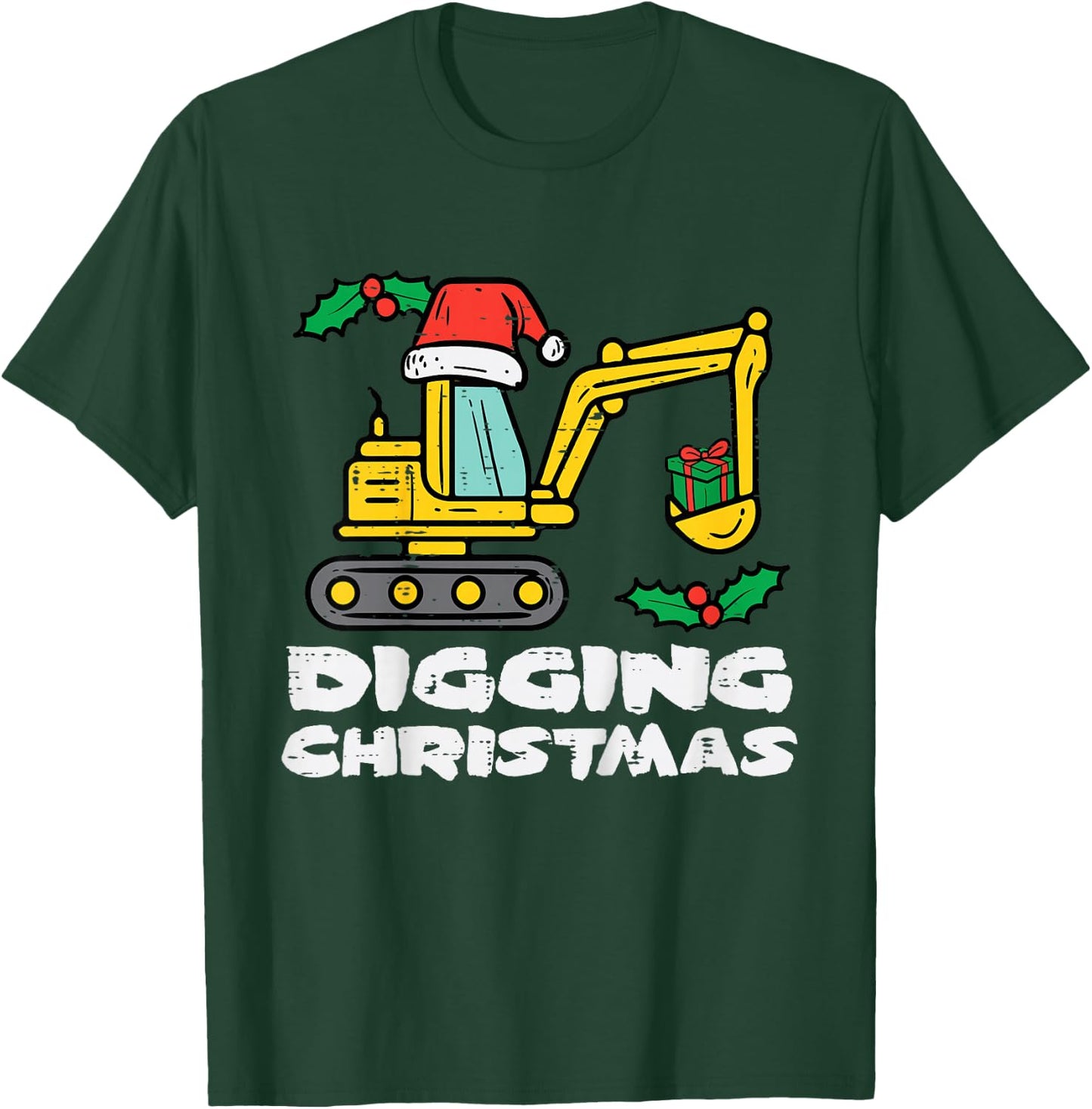 Kids Digging Christmas Excavator Xmas Truck Boys Kids Toddler T-Shirt - T-Shirt | Forest