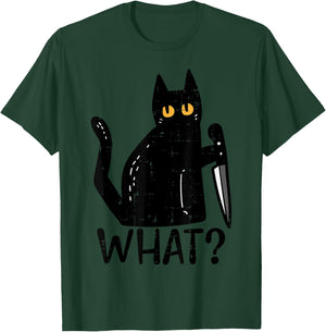 Black Cat What Knife Funny Murderous Halloween Pet Men Women T-Shirt - T-Shirt | Forest