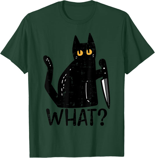 Black Cat What Knife Funny Murderous Halloween Pet Men Women T-Shirt - T-Shirt | Forest