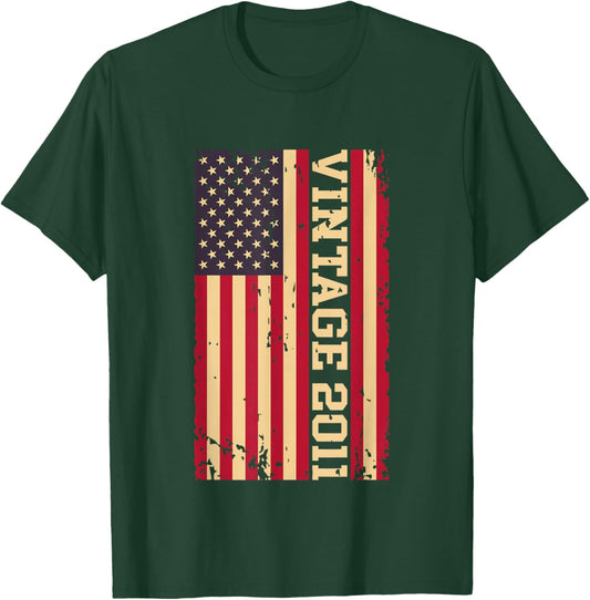2011 Vintage 15th Birthday 15 Years Old American USA Flag T-Shirt - T-Shirt | Forest